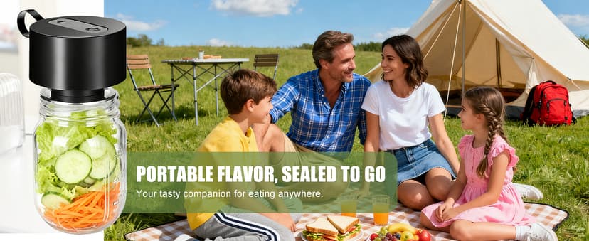 Electric Mason Jar Vacuum Sealer: Upgraded 3-in-1 Portable Vacuum Sealer Kit - for Mason Jars Vacuum Seal Bags & Containers - Ideal for Jams Pickles Dry Foods Grains Black