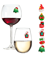 Simply Charmed Christmas Wine Glass Charms - Set of 6 Magnetic Drink Markers Great for Stemless Glasses - Winter Holiday Hostess Gift