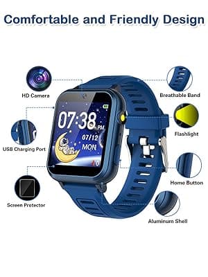 Cosjoype Kids Game Smart Watch for Kids with 24 Puzzle Games HD Touch Screen Camera Music Player Pedometer Alarm Clock Calculator Flashlight 12/24hr Kid Watch Gift for 4-12 Year Old Boys Toys for Kid