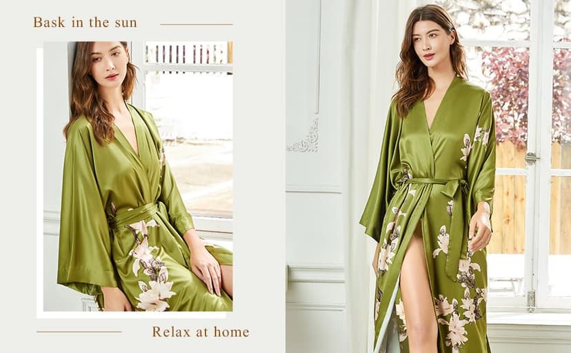 BABEYOND Kimono Robe Cover up with Box Long Floral Satin Sleepwear Silky Bathrobe Bachelorette Robe