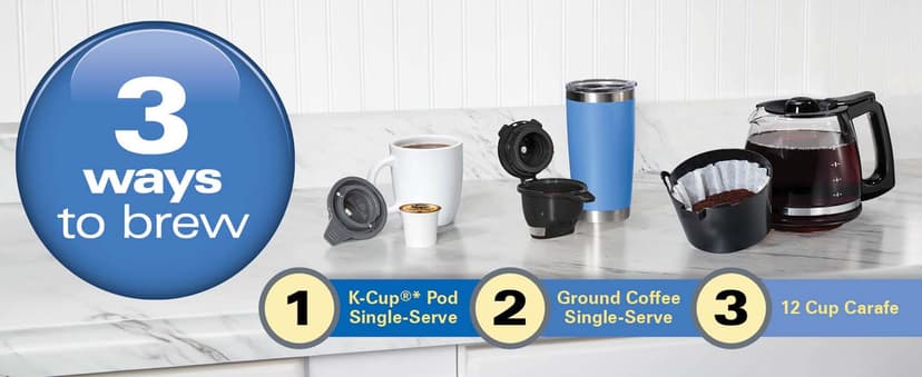 Hamilton Beach FlexBrew Trio 2-Way Coffee Maker, Compatible with K-Cup Pods or Grounds, Combo, Single Serve & Full 12c Pot, Black - Fast Brewing (49902)