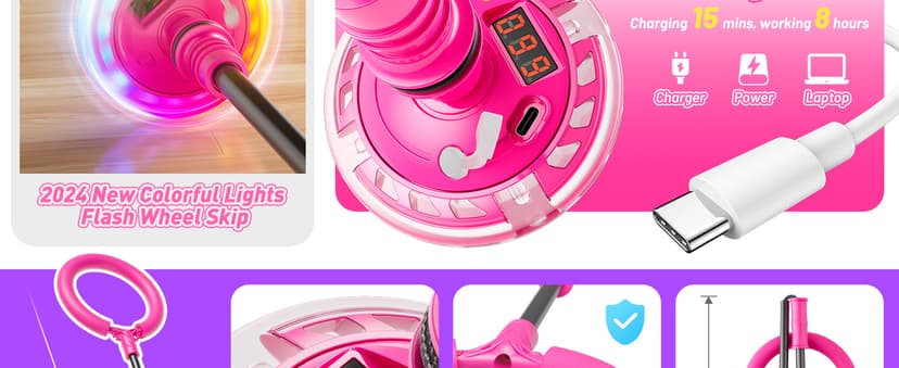 Flooyes Skip Ball for Kids, Ankle Skip Ball Toy with Counter, Timer and Cal Calculator, Girl Birthday Gifts for Age 6 7 8 9 10+, Rechargeable Colorful Flash Wheel Skip Ball for Girls Women