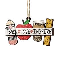 V VIBEPY All Over Printed Teacher Ornament, Teacher Christmas Ornaments Apple Pen Ornaments for Teachers 3.2"x3.5" 2 Layer Ornaments, Gift for Teacher