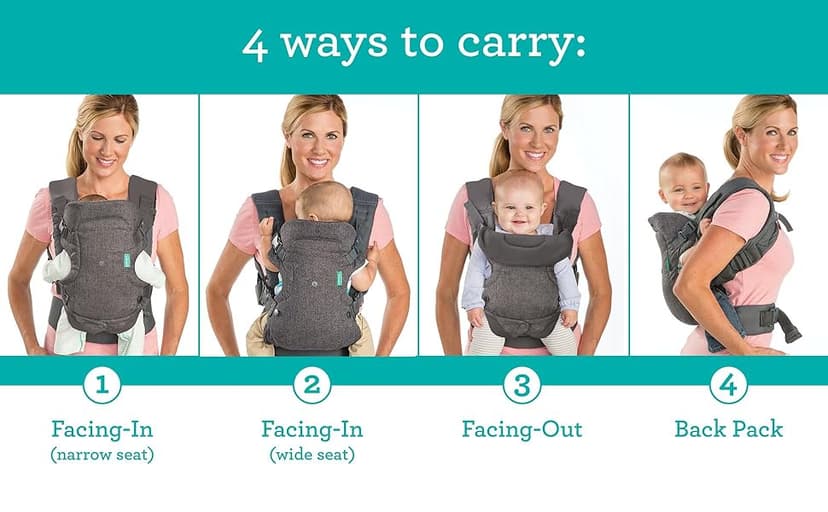 Infantino Flip 4-in-1 Convertible Baby Carrier, Adjustable, Ergonomic Babywearing, Registry Essential, Baby Carrier for Newborn to Toddler, Gray