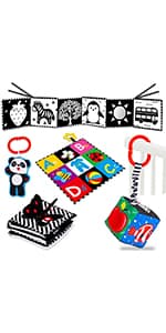 Tummy Time Baby Mirror Infant Toys Newborn 0 3 Months Brain Development with Crinkle Cloth Book Teether Black and White High Contrast Baby Toys 2 4 5 0-6 Month Boys Girls Sensory Activity Shower Gifts