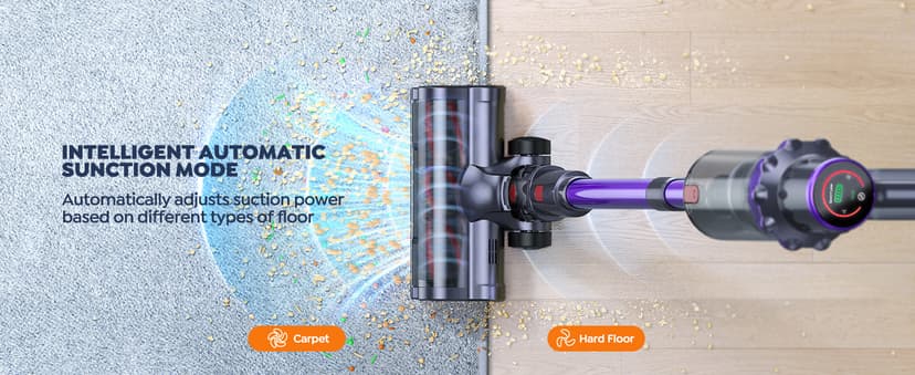 Cordless Vacuum Cleaner, 2 Batteries 110 Mins Runtime Vacuum Cleaners for Home, 45KPA 550W Stick Vacuum with Brushless Motor, Automatically Adjust Suction, Handheld Vacuum for Pet Hair/Carpet/Floor