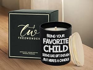 TEEZWONDER Birthday Gifts for Mom - Favorite Child Scented Candle Vanilla Lavender 10 oz - Christmas Funny Gifts for Mom Dad from Daughter Son, Grandma Grandpa Gift Ideas, Candle for Parents