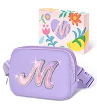 COSHAYSOO Green Belt Bag Crossbody Initial Fanny Pack Preppy Trendy Stuff for Teen Flower Girls 5 6 7 8 9 10 Year Old Personalized Cute Wedding Party Bridesmaid Birthday Easter Gift Letter M