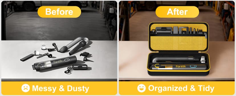 ProCase Hard Case for Fanttik Slim V8 Apex/ V8 Mate/ V10 Apex/ V10 Mate Cordless Car Vacuum, Portable Travel Carrying Storage Organizer with Mesh Pocket for Mini Handheld Vac Cleaner Accessory -Black