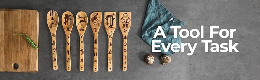 Riveira 6-Piece Wooden Spoons For Cooking & Serving - Christmas Gifts for Women who have everything - Christmas Kitchen Utensils - Gift for Mom - Cooking Utensils