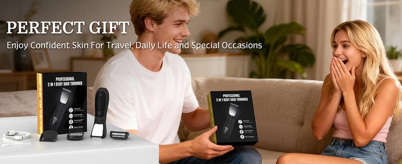 Bikini Trimmer for Women Men, 2 in 1 Electric Razors Shaver, IPX7 Waterproof Body Hair Trimmer with Mirror, LED Light & Display, Painless Pubic Hair Removal, Black