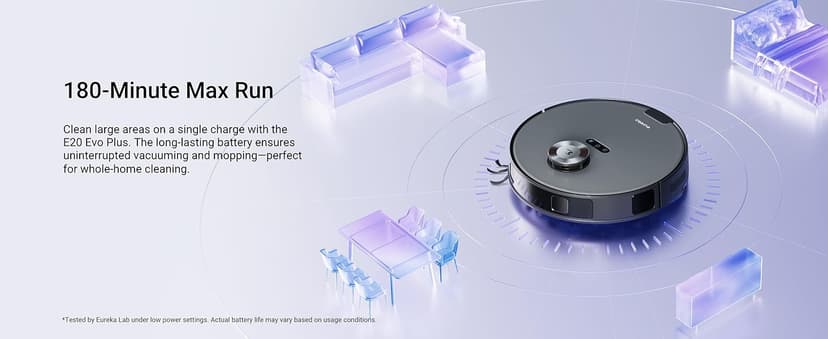 Eureka E20 Evo Plus Robot Vacuum and Mop Combo, 10,000Pa Suction Robot Vacuum Cleaner Bagless Self-Emptying Station, 45-Day Capacity Anti-Hair-Tangling Side Brush Mop Lifting App Control LiDAR Nav