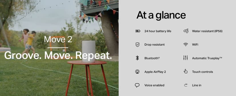 Sonos Move 2 - White - Wireless Portable Bluetooth Speaker