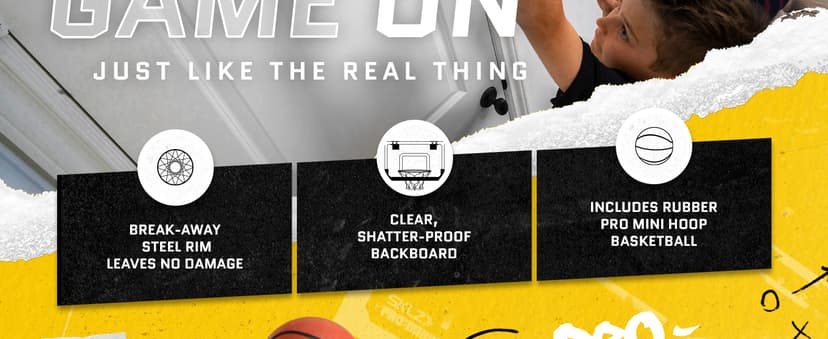 SKLZ Pro Mini Indoor Basketball Hoop - Over The Door – Portable - Great For Home, Dorms, Offices, and Gifts
