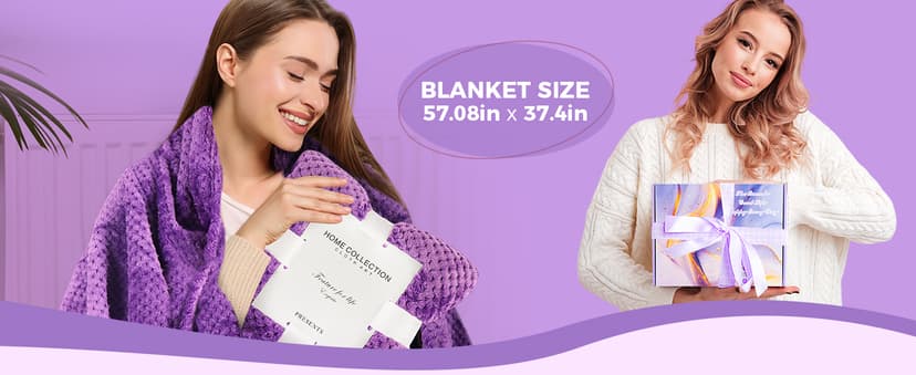 Birthday Gifts for Women, Self Care Gifts Get Well Soon Gifts,Lavender Spa Flannel Blanket Gift Set, Gift For Female Friend, Mom, Wife, Girlfriend, Sister, Teacher's Day Gift Her Birthday Gift