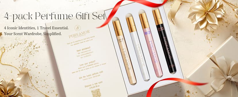 Pheromones Perfumes for Women, 4-pack Giftbox Perfume Set, Amber Vanilla, Saffron Amber, Woody Citrus, Spicy Sandalwood, 1.64fl. Enhanced Scents Pheromone Cologne for Men&Women,Travel Size Perfumes