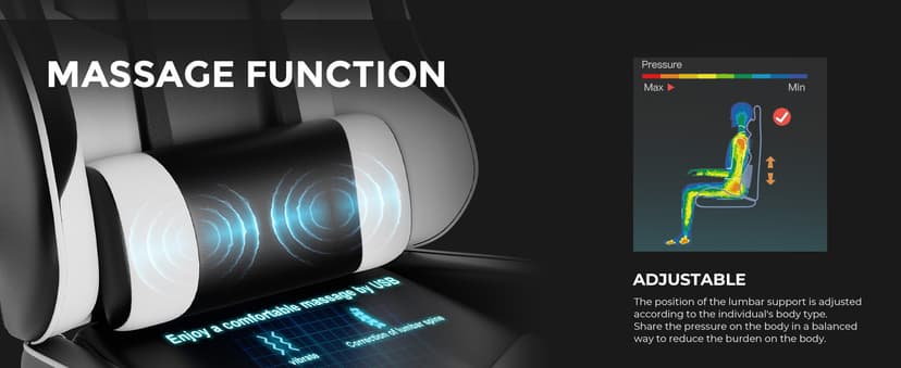 GTPLAYER Gaming Chair, Computer Chair with Footrest and Lumbar Support, Height Adjustable Game Chair with 360°-Swivel Seat and Headrest and for Office or Gaming (White)