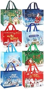 PARSUP Multifunctional Non-Woven Christmas Bags for Gifts Wrapping Shopping - Treat Bags with Handles, Xmas Party Supplies