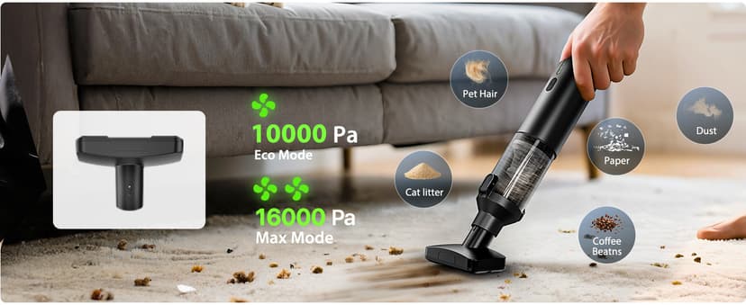 Car Vacuum Portable Cordless Handheld Vacuum Cleaner 4-in-1 Mini Cordless Vacuum with 2 Suction Modes and 16800pa Suction Power Blowing & Inflating 2 Modes Handheld Vacuum for Car, Desk, Keyboards