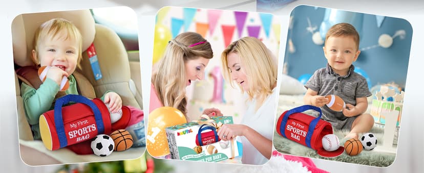 KMUYSL Baby Toys 0-12 Months, My First Sports Bag Plush Toy - 4 Sensory Balls Soft Toys with Crinkle, Rattles for 0-3-6-9-12 Month Newborn Infant, 1st Birthday for Babies Boys Girls Age 1