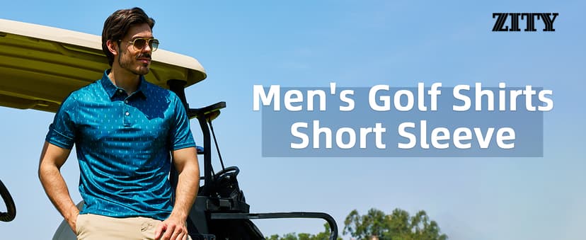 ZITY Men's Golf Shirts Short Sleeve Moisture Wicking Performance Print Patterns Casual Collared Golf Polo Shirt for Men