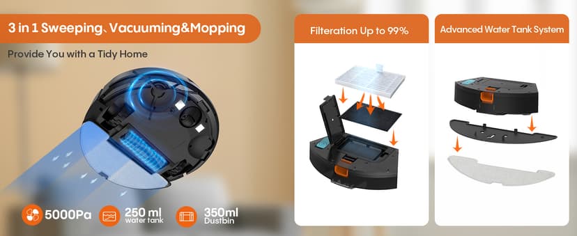 Robot Vacuum and Mop with Self-Emptying, 5000Pa Robotic Vacuum with Mapping, LiDAR Navigation, 90-Day Hands-Free Cleaning, Wi-Fi/App/Alexa Control, No-Go Zones,Ideal for Pet, Hard Floors, Carpet