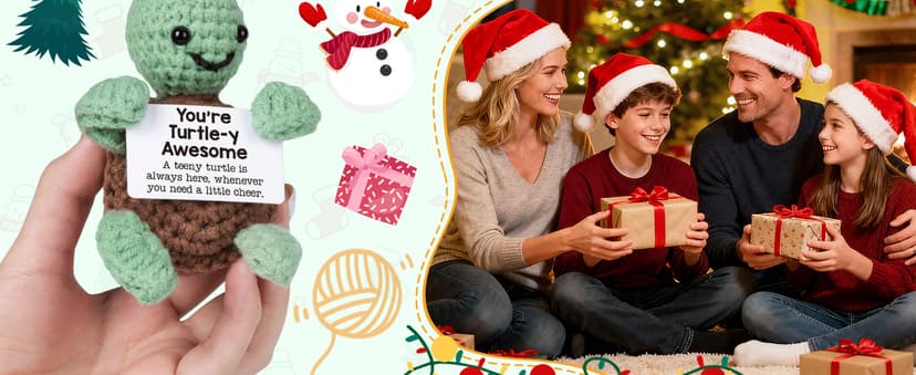 Mini Funny Turtle Birthday Gifts for Women Men Christmas, Retirement Bosses Day Gifts, Inspirational Small Animals Cute Stuff Things, Handmade Emotional Positive Crochet Turtle Decorations