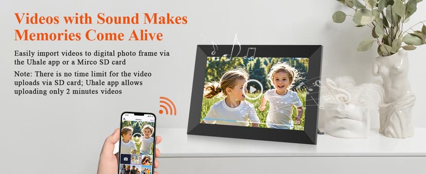 BIGASUO 10.1 Inch WiFi Digital Picture Frame, IPS HD Touch Screen Cloud Smart Photo Frames with Built-in 32GB Memory, Wall Mountable, Auto-Rotate, Share Photos Instantly from Anywhere