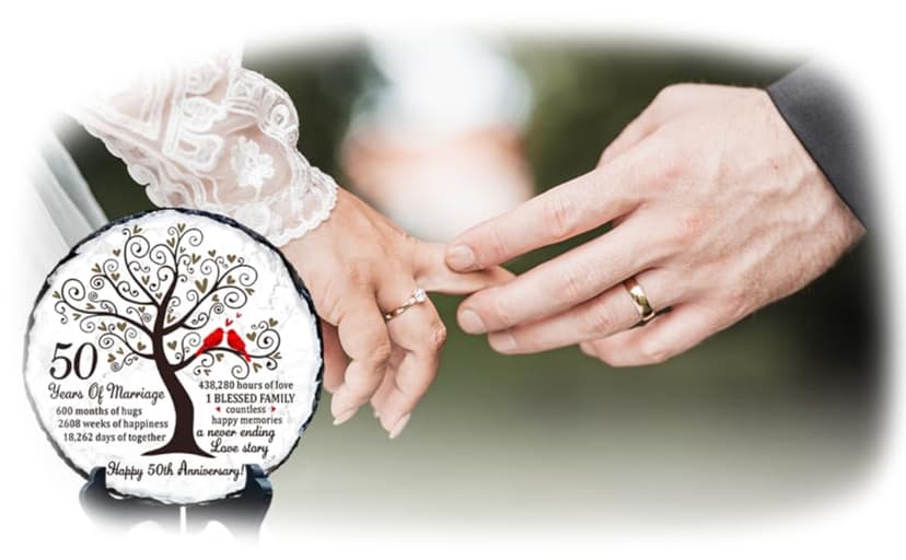 Golden Couple Slate Plate – 50th Wedding Anniversary for Parents, Gifts for Husband and Wife – Unique Decorative Keepsake Sign to Celebrate 50 Years of Love and Marriage