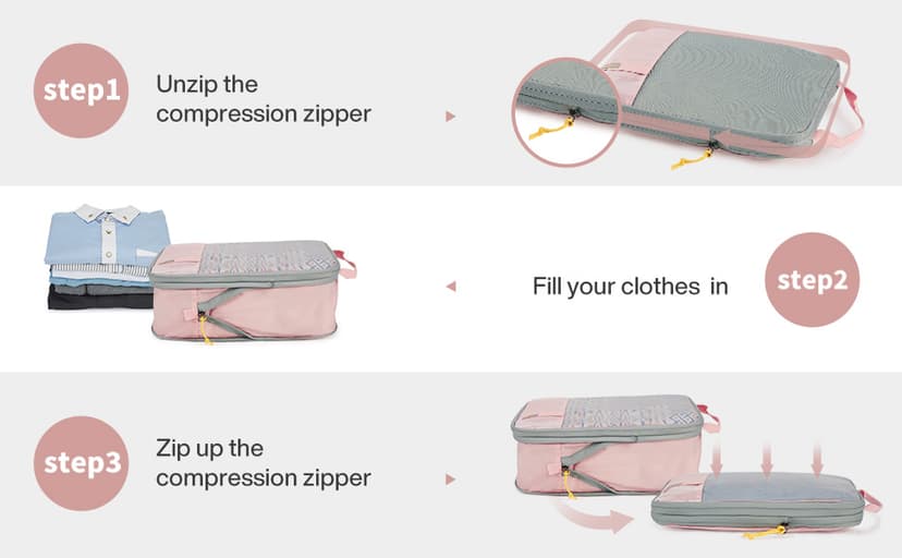 BAGSMART 6 Set Compression Packing Cubes - Lightweight Travel Essentials, Durable Luggage Organizer