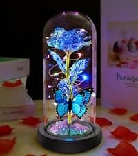 Christmas Rose Gifts for Women, Womens Gifts for Christmas Mom Sister Grandma Wife Her,Galaxy Crystal Light Up Rose Flower in A Glass Dome,Birthday Gifts for Women Butterfly Valentines Presents Purple