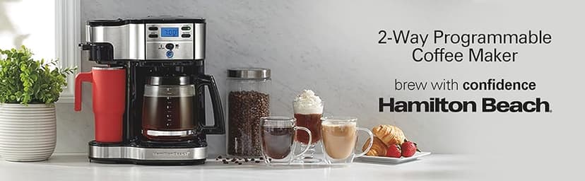 Hamilton Beach 2-Way 12 Cup Programmable Drip Coffee Maker & Single Serve Machine, Glass Carafe, Auto Pause and Pour, Black (49980R)