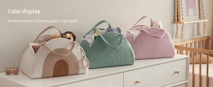 Blissful Diary Baby Diaper Caddy Organizer, Cotton Rope Diaper Caddy Basket, Large Storage Basket for Newborn Boys and Girls, Gift for Baby Shower List, Newborn Essentials, Earthy Rainbow