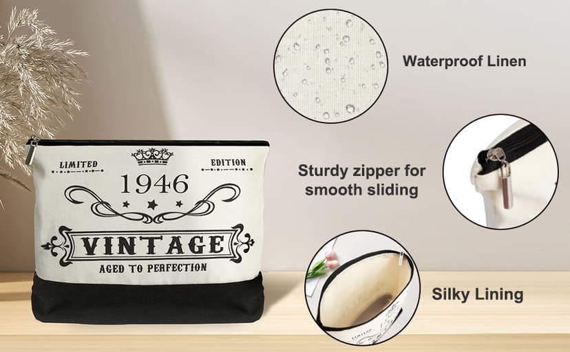 YeohJoy 80th Birthday Gifts for Women Canvas Tote Bag Travel Gear, Unique 80 Years Old Birthday Gifts for Mom Wife Aunt Friends Her, Vintage 1945 Handbag & Cosmetic Bag & Back in 1945 Poster