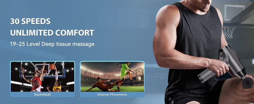 Massage Gun Deep Tissue, Handheld Electric Muscle Massager, High Intensity Percussion Massage Device for Pain Relief with 9 Attachments & 30 Speed(Grey)