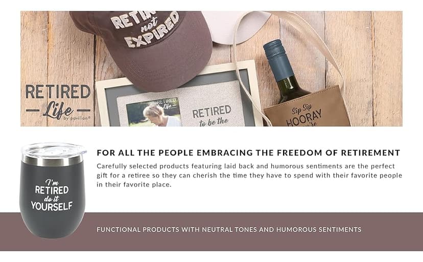 Pavilion Retirement Coffee Mug - "Retired & Taking Life One Sip at a Time" Text Design - Speckled Stoneware Coffee Cup for Retirees, Microwave & Dishwasher Safe, Beige w/ Bronze Metallic Bottom, 15 oz