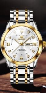 OLEVS Watch for Men Diamond Business Dress Analog Quartz Stainless Steel Waterproof Luminous Date Two Tone Luxury Casual Wrist Watch