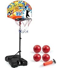 JOYIN Arcade Basketball Game Set with 4 Balls and Hoop for Kids 3 to 12 Years Old Indoor Outdoor Sport Play - Easy Set Up - Air Pump Included - Ideal for Competition