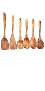 Gudamaye 7-Piece Brown Pakkawood Utensils Set – Sturdy, Eco-Friendly, Wooden Spoons for cooking, Wooden Utensil for cooking, Wooden Kitchen Tool, Home & Kitchen Gifts for Men and Women