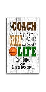 Basketball Coach Gift Plaque - Coaches Recognition Award Trophy - SIGNABLE PERSONALIZED For Team Signatures & Thank You Notes - Solid Wood - 8.5in x 11in x .75in (Basketball Coach)