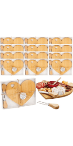 Patelai 12 Set Bridal Shower Favor Heart Cheese Board Cheese Knives Wood Mini Charcuterie Board Thank You Gift Box for Guest Bridal Baby Shower Prize Wedding Birthday Valentines (Acacia Color)