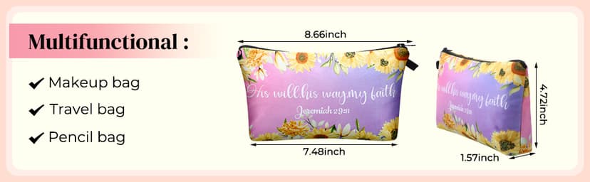 Chunful 12 Pcs Inspirational Christian Gifts Religious Makeup Bags Bulk for Women Bible Verse Flower Cosmetic Bag Thanksgiving Christmas Gift for Church Ladies, 7.48 x 4.72 Inch(Stylish)