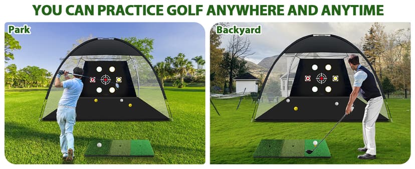 Golf Net, 10x7 Ft Practice Hitting Golf Net with Tri-Turf Mat, Ball, Tee, and Carring Bag, All-in-One Multi-Target Training Aid for Outdoor/Indoor Chipping & Driving, Ideal Gift for Men/Enthusiasts