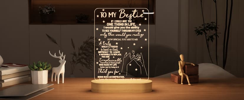 to My Bestie Gifts,3D Illusion Lamp I Love You Friends Night Light for Best Friend Sister Boys & Girls Women BFF Birthday Holiday, Soft Warm White Colors LED Wooden Table Lamp