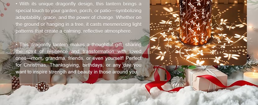 Christmas Gifts For women,Solar Lanterns Outdoor Hanging Lantern Lights, Dragonfly Hollowed-Out Metal Decor Lantern, Waterproof LED Decorative Garden Light - Delicate Garden Decoration for Patio, Yard