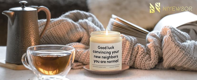 Niyewsor House Warming Gifts, New House/Home Candle, Funny Housewarming Gift for Friends, New Homeowner Gifts, First Apartment Essentials, Moving Away Gift, Handmade, 7oz