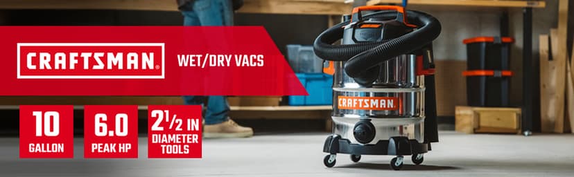 CRAFTSMAN CMXEVBE17155 10 Gallon 6.0 Peak HP Stainless Steel Wet Dry Vac, Portable Shop Vacuum Wet and Dry with Filter, Hose and Attachments for Home and Garage Use