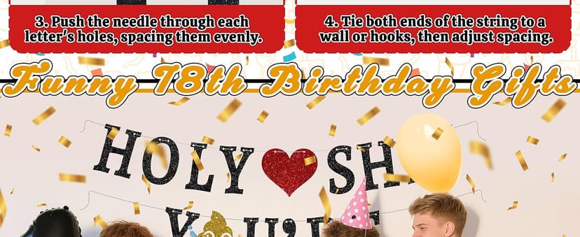 Funny 18th Birthday Decorations for Girls Boys - Glitter 18th Birthday Banner, Adultish Cake Topper &18 Balloon Numbers Set - 18 Years Old Gifts Party Decorations Supplies