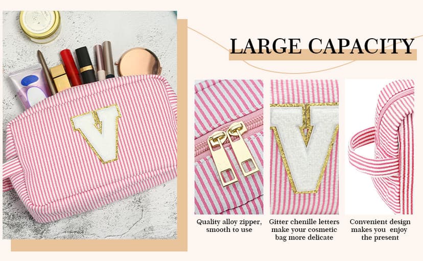 YOOLIFE Christmas Gifts for Women Teen Girls Kids Stocking Stuffers - Initial Makeup Bag Cosmetic Bag Toiletry Pouch, Personalized Birthday Gifts for Women Girls Mom Daughter Sister Friends, Pink M