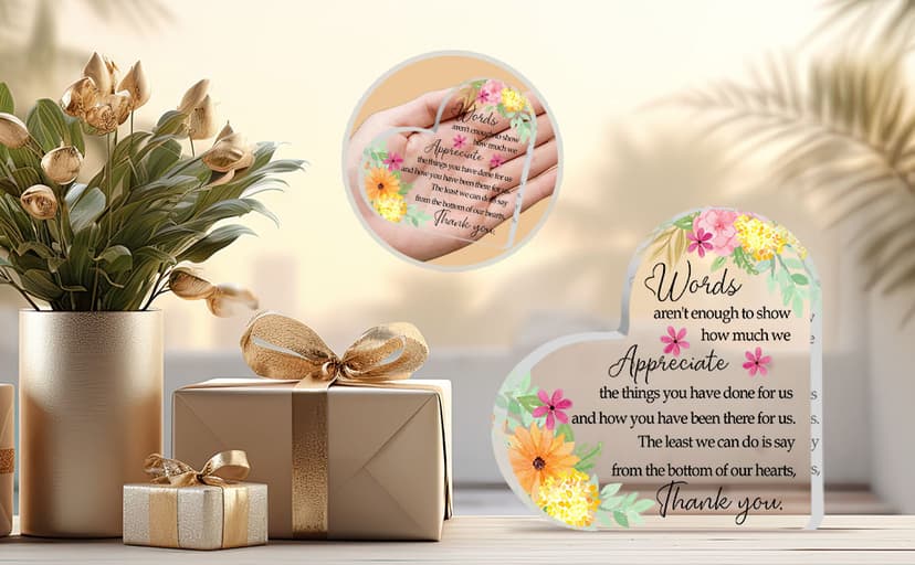 Thank You Gifts for Women Coworkers Boss, Thank You Presents for Friends Teacher, Appreciation Paperweight Desk Decor Plaque, Inspirational Office Sign Acrylic Heart